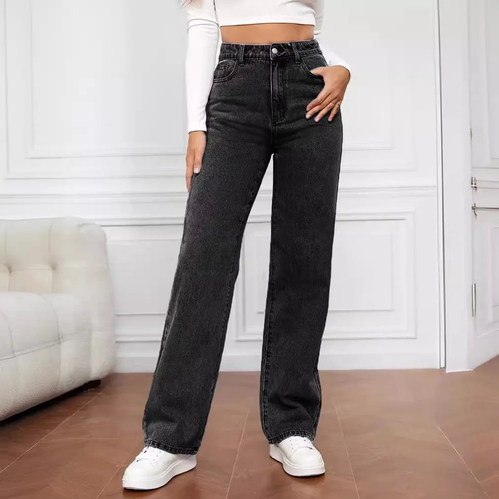 Blue jeans women y2k High street baggy straight pants High waisted all-in-one slim pants