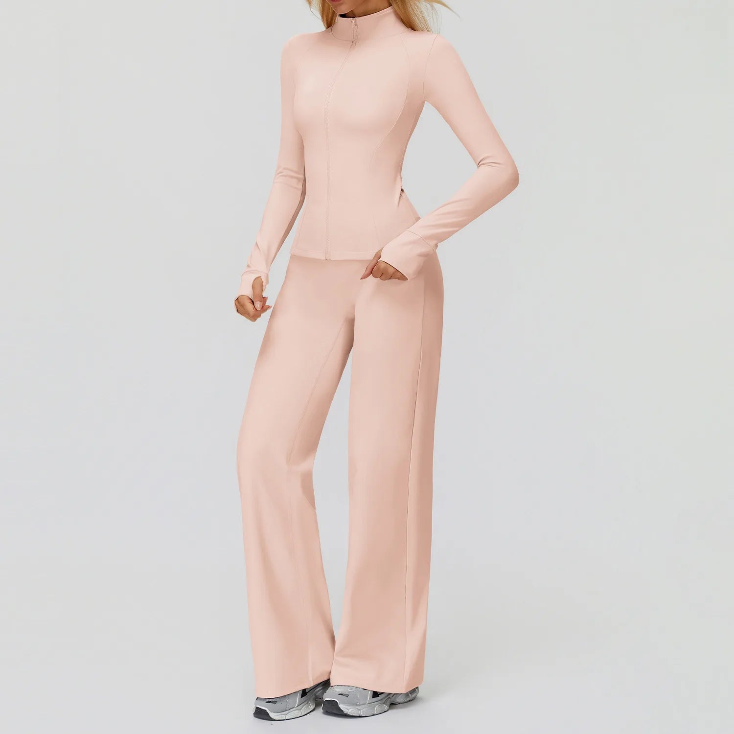 2Pcs Long Sleeve Sports Jacket Zipper Gym set