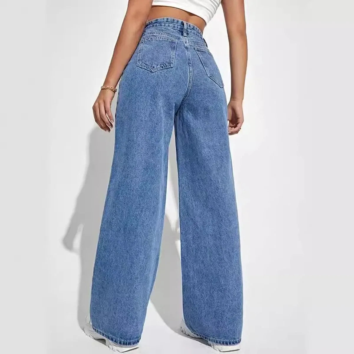 Blue jeans women y2k High street baggy straight pants High waisted all-in-one slim pants
