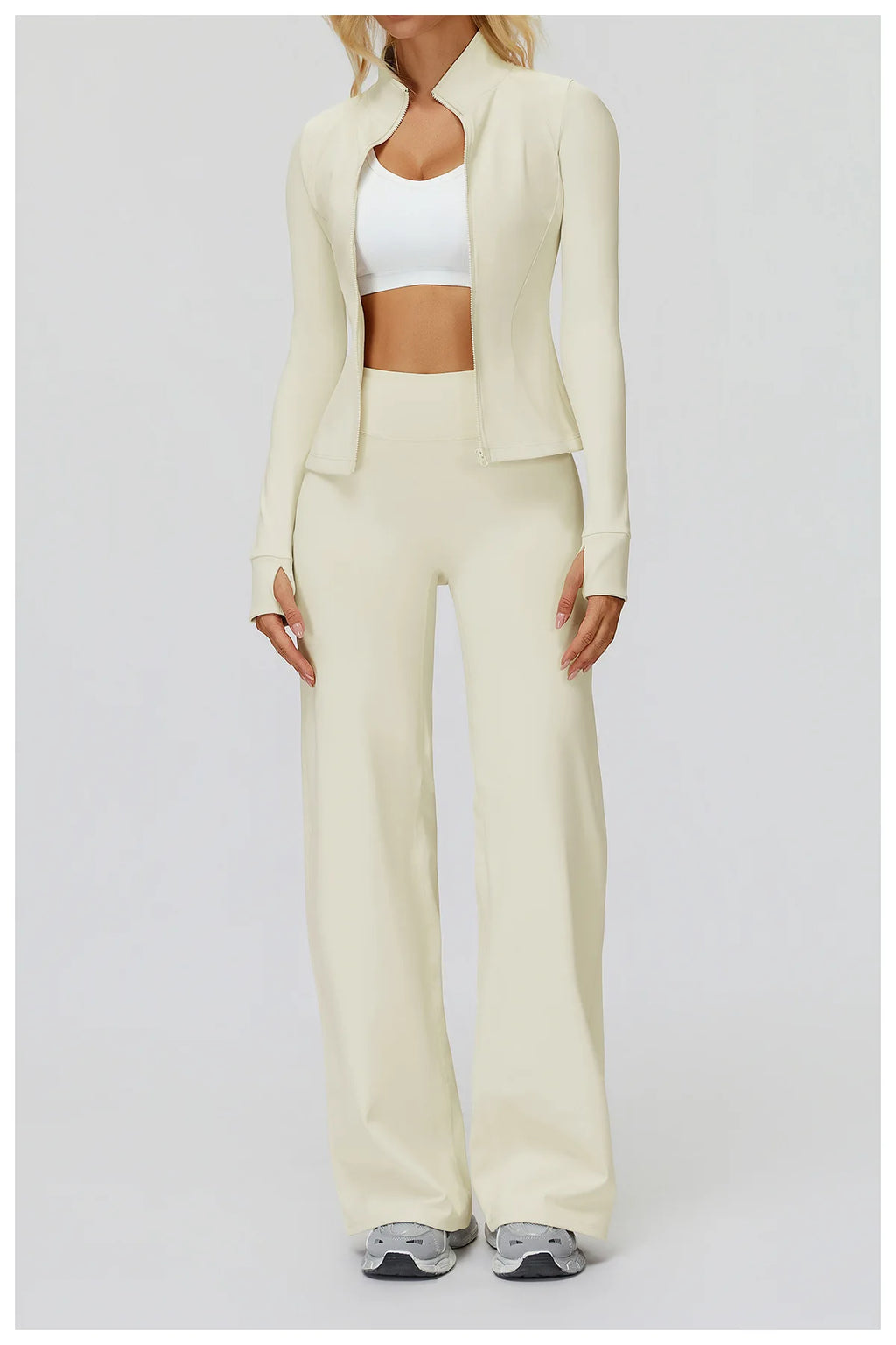 2Pcs Long Sleeve Sports Jacket Zipper Gym set