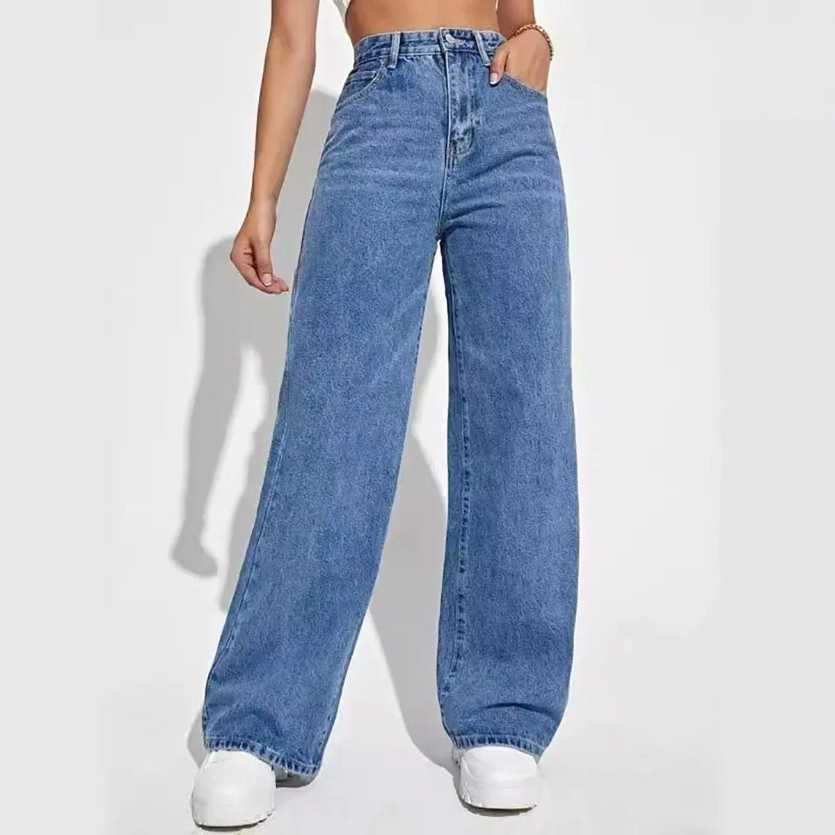 Blue jeans women y2k High street baggy straight pants High waisted all-in-one slim pants