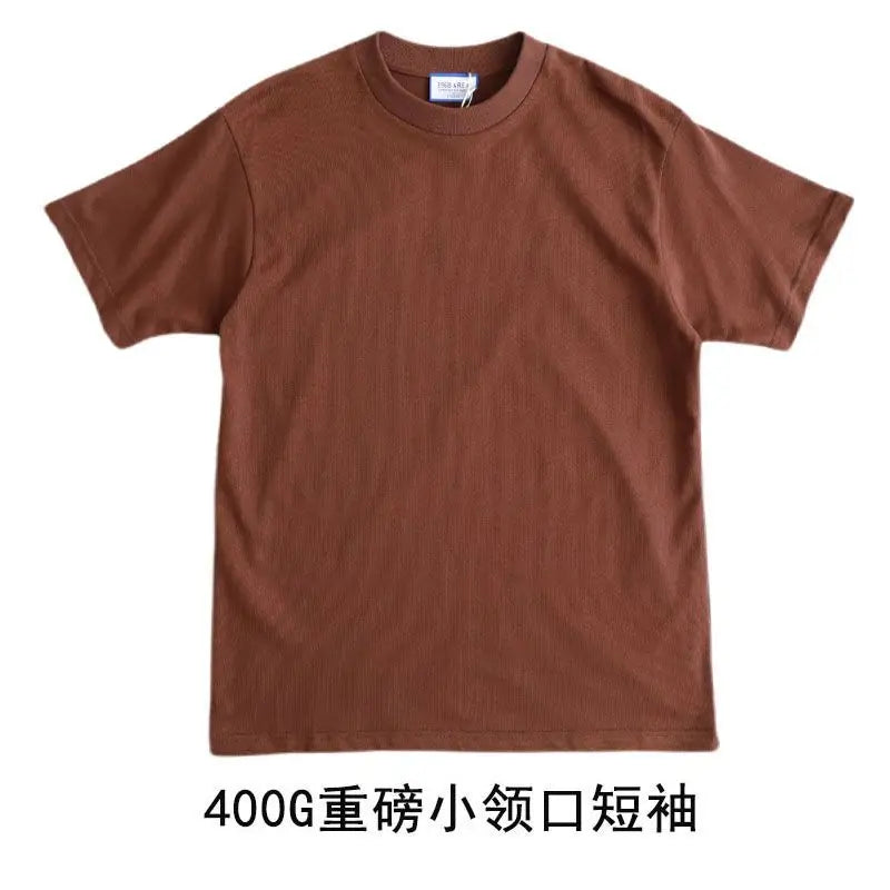 American Heavy 400g Short-sleeved T-shirt Men's Pure Cotton Loose Bottoming Shirt Round Neck Solid Color Long-sleeved Women