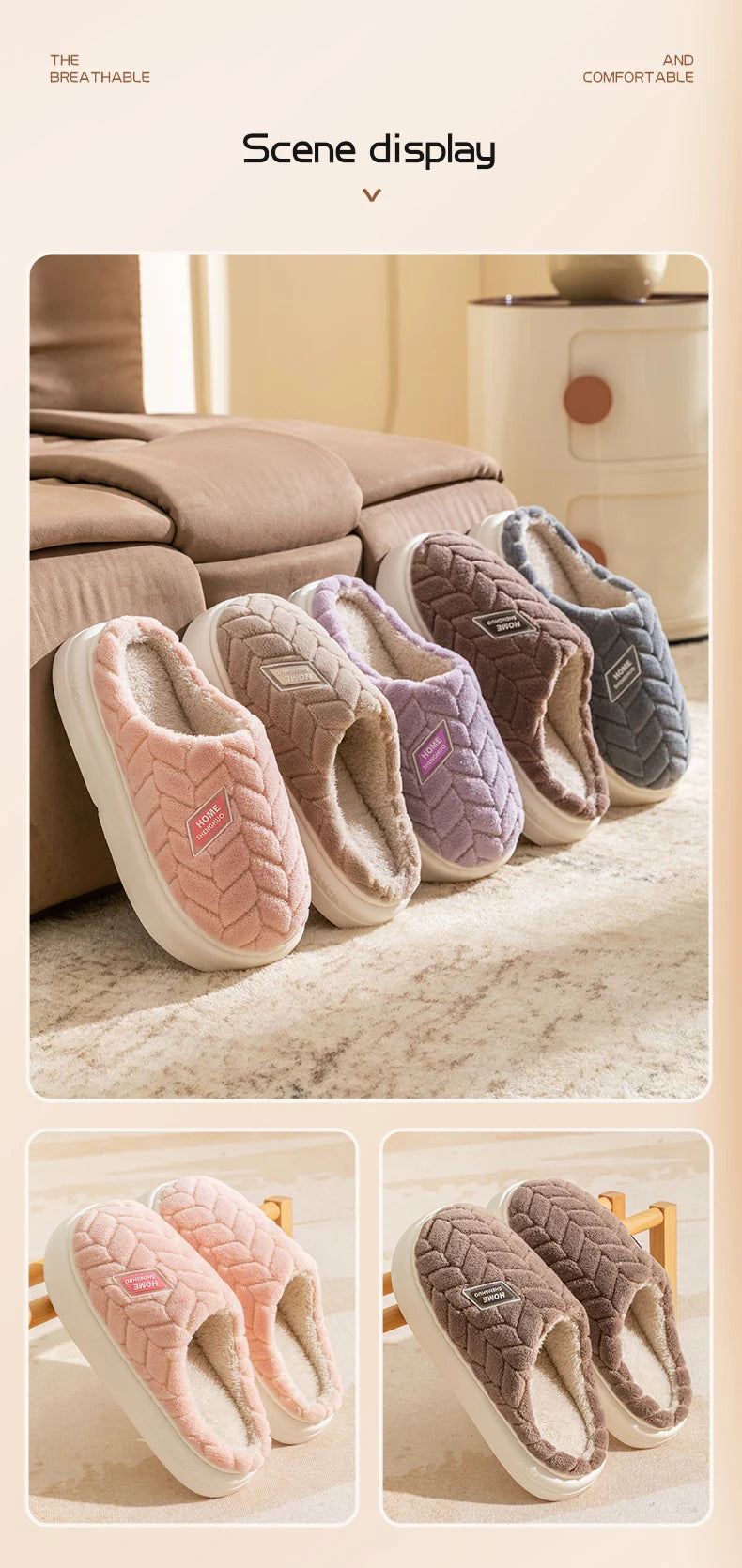 Cotton slippers for women in autumn and winter, new indoor home soft bottom, anti slip and warm