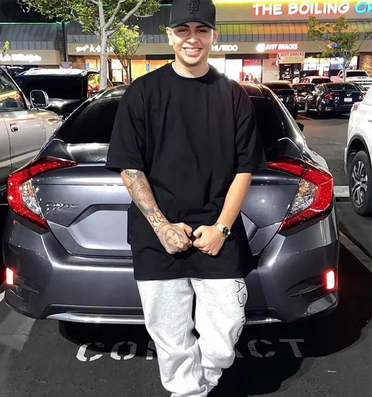 American Heavy 400g Short-sleeved T-shirt Men's Pure Cotton Loose Bottoming Shirt Round Neck Solid Color Long-sleeved Women