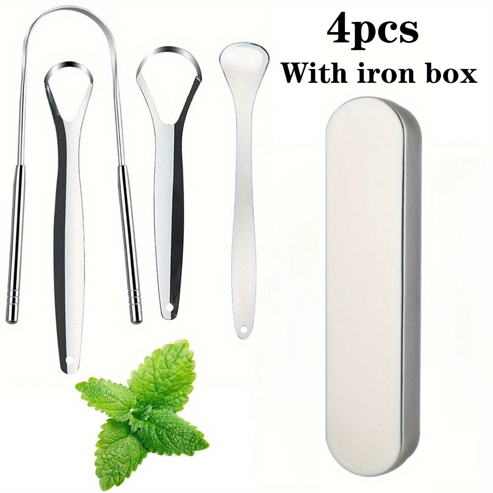 4pcs Stainless Steel Tongue Scraper with curved design,for Plaque & Removal,Oral Hygiene Tool for Adults Dental Care