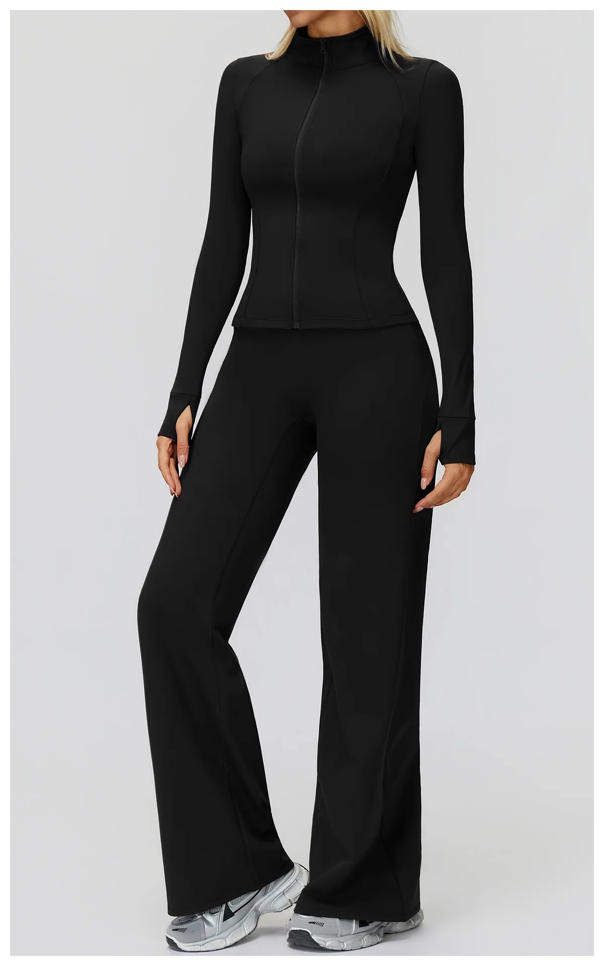 2Pcs Long Sleeve Sports Jacket Zipper Gym set