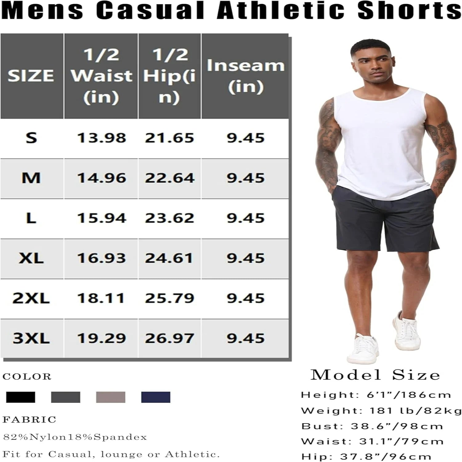 Mens Athletic Workout Shorts Casual Quick Dry Running Exercise Shorts with Inner Pockets Activewear