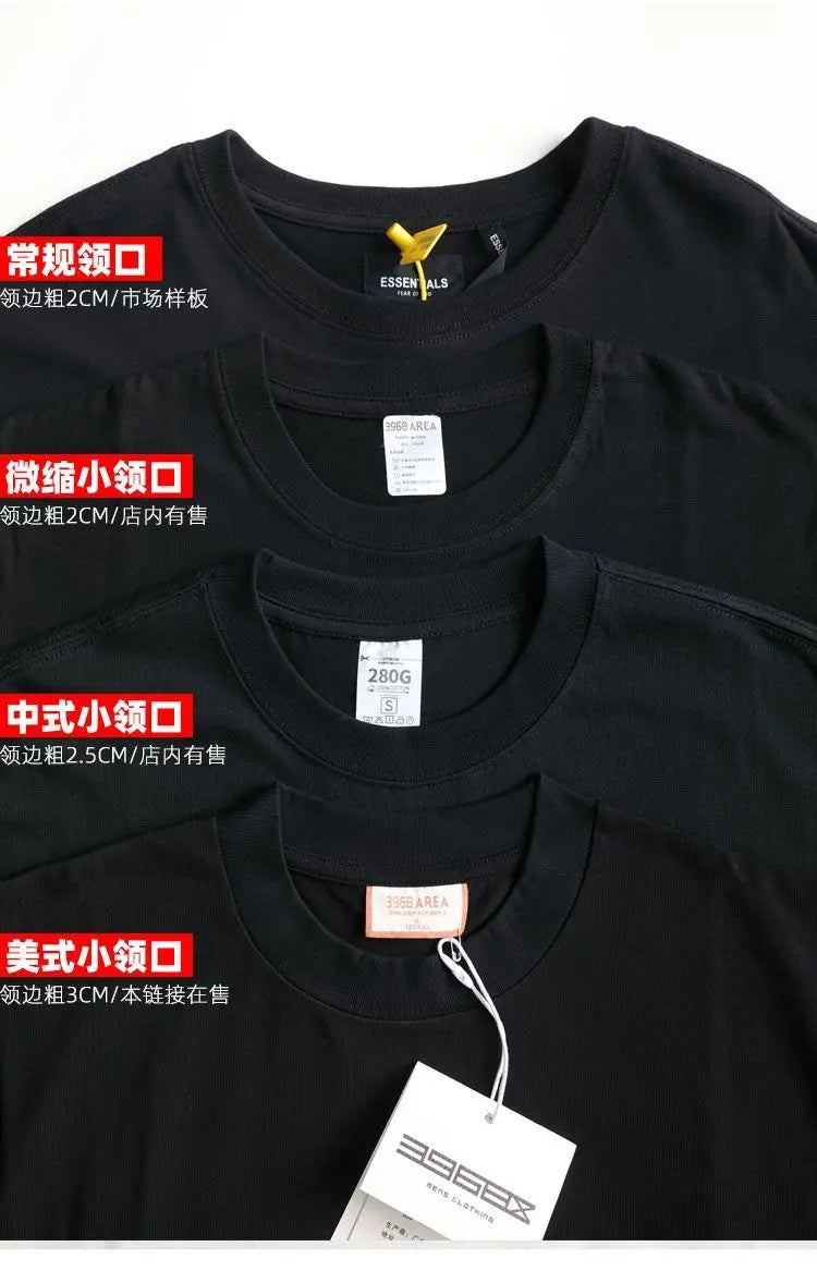 American Heavy 400g Short-sleeved T-shirt Men's Pure Cotton Loose Bottoming Shirt Round Neck Solid Color Long-sleeved Women