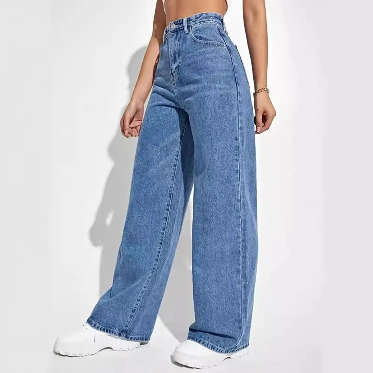 Blue jeans women y2k High street baggy straight pants High waisted all-in-one slim pants