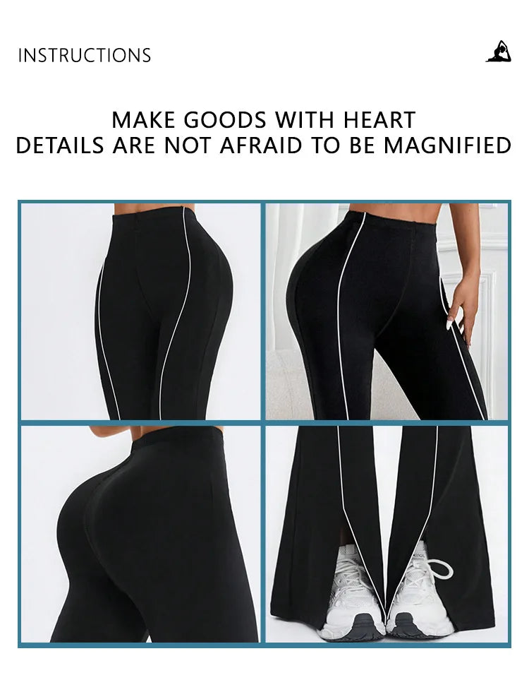 Line splicing simple flared pants for women slim split pants high elasticity hip lifting high waist running fitness yoga pants
