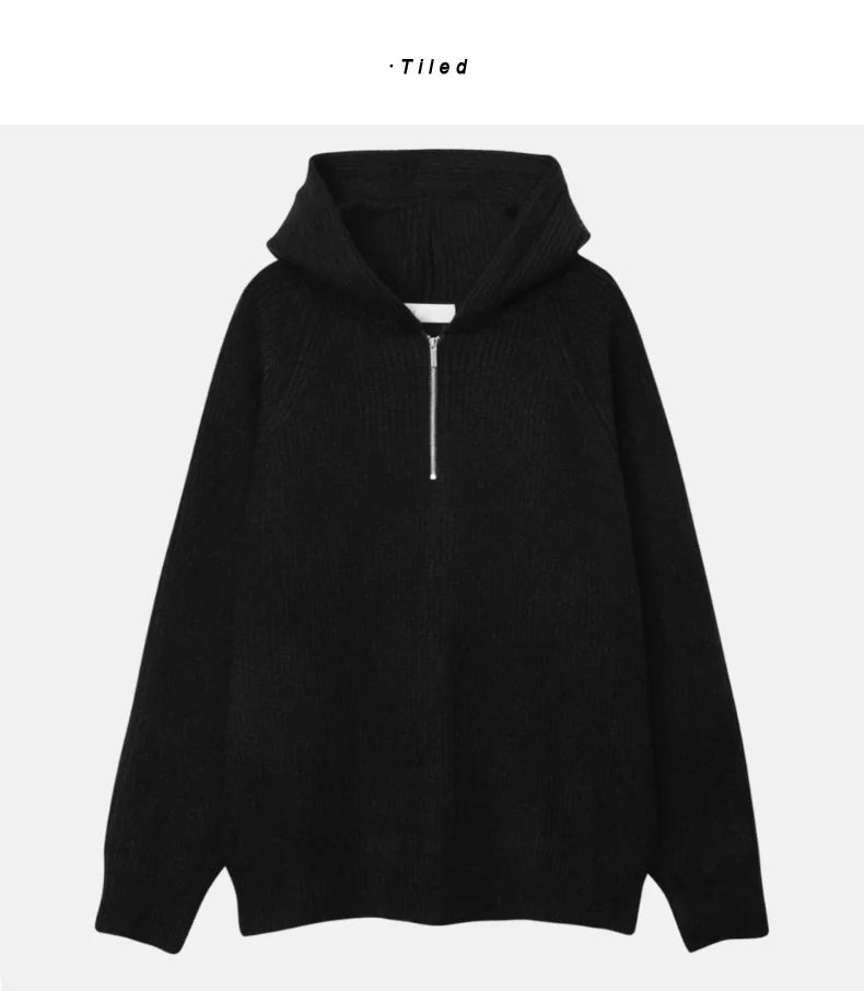 American Half Zipper Hooded Sweater for Men's Autumn Lazy Style