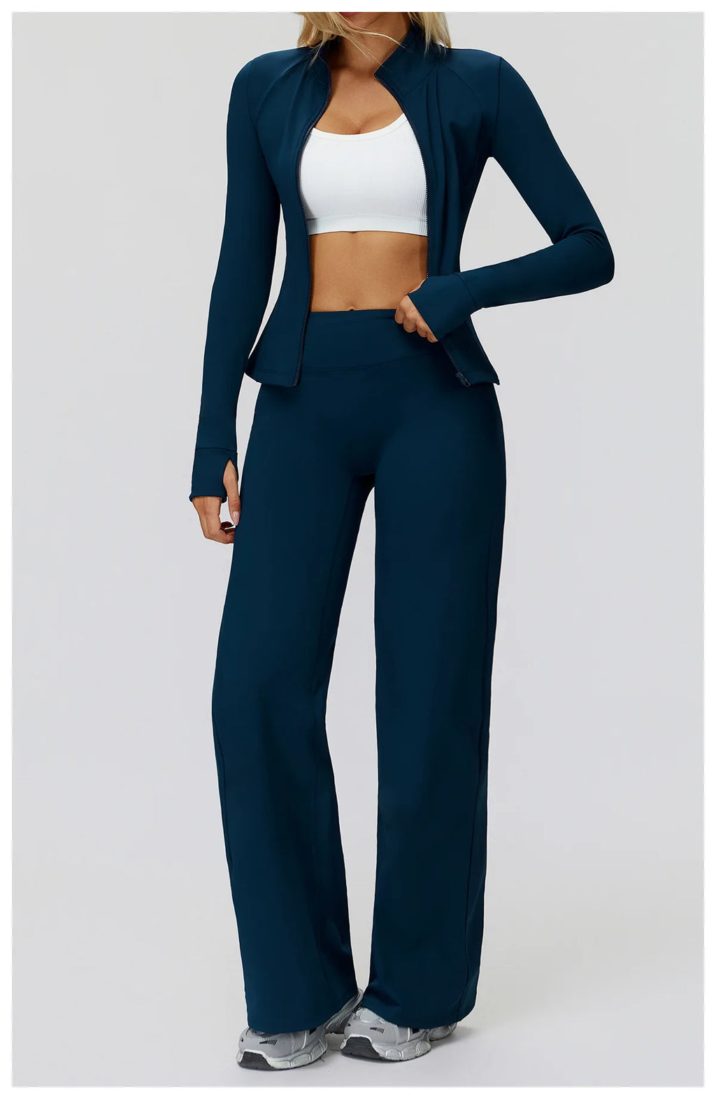 2Pcs Long Sleeve Sports Jacket Zipper Gym set