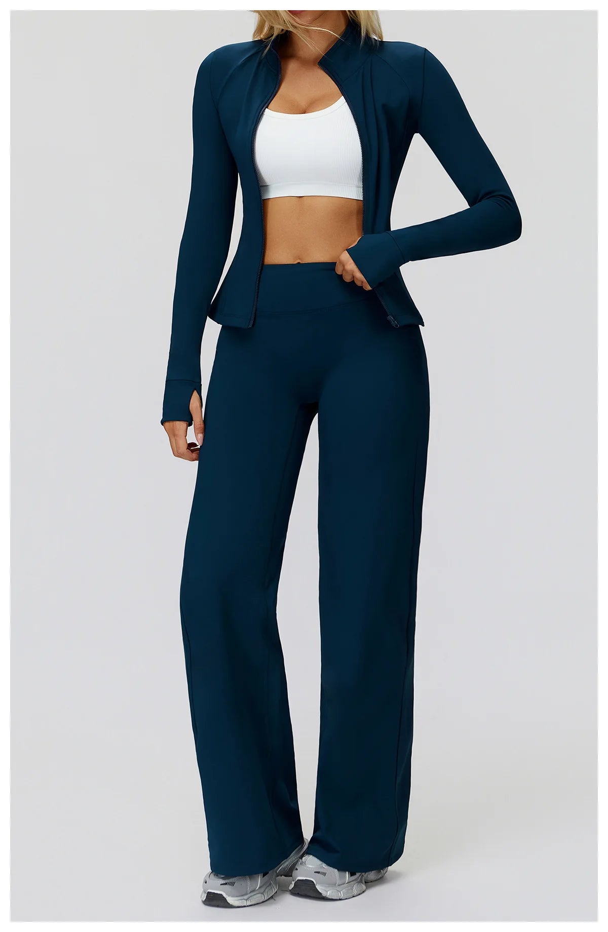 2Pcs Long Sleeve Sports Jacket Zipper Gym set