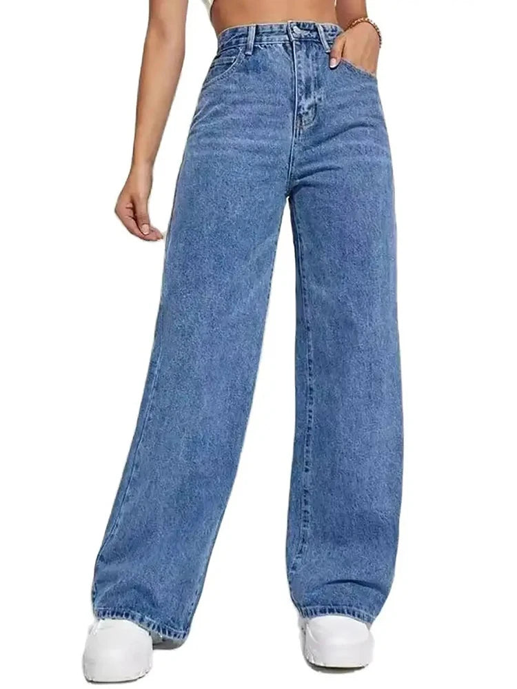Blue jeans women y2k High street baggy straight pants High waisted all-in-one slim pants