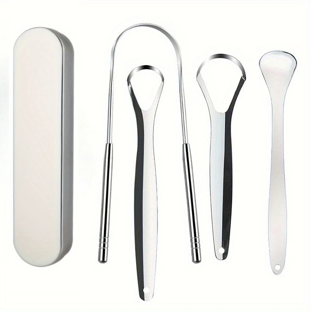 4pcs Stainless Steel Tongue Scraper with curved design,for Plaque & Removal,Oral Hygiene Tool for Adults Dental Care