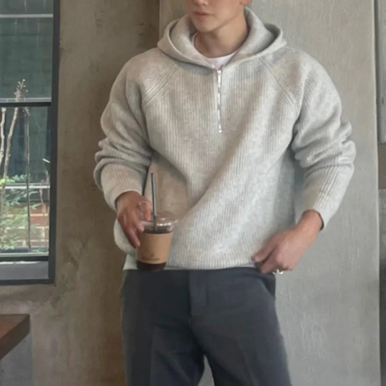 American Half Zipper Hooded Sweater for Men's Autumn Lazy Style