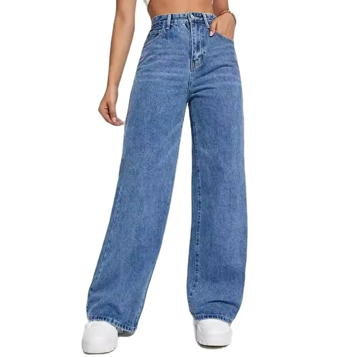 Blue jeans women y2k High street baggy straight pants High waisted all-in-one slim pants