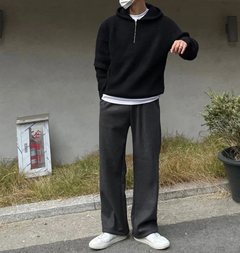 American Half Zipper Hooded Sweater for Men's Autumn Lazy Style