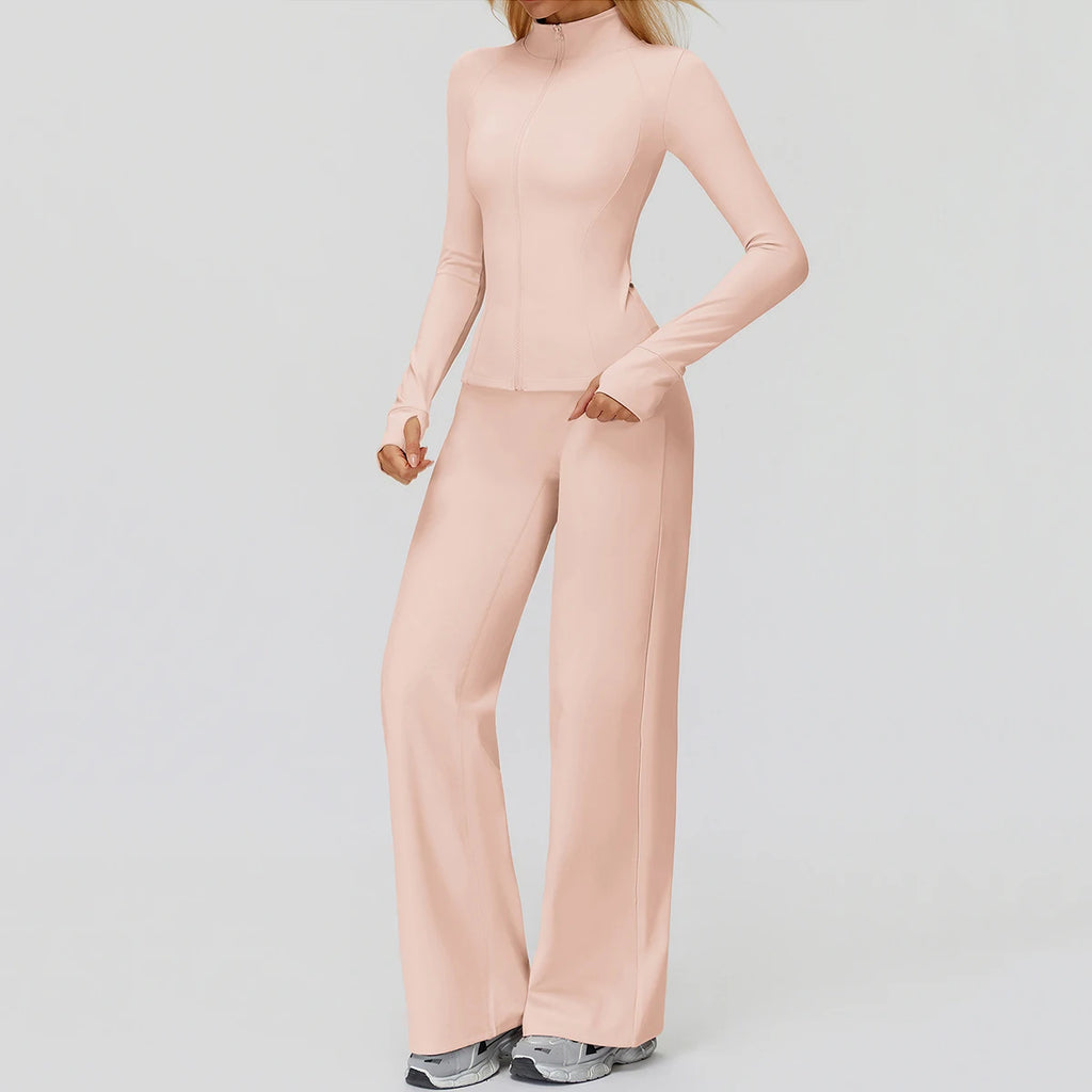 2Pcs Long Sleeve Sports Jacket Zipper Gym set