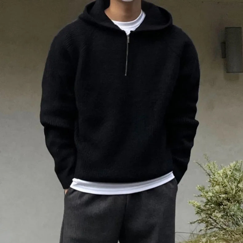 American Half Zipper Hooded Sweater for Men's Autumn Lazy Style
