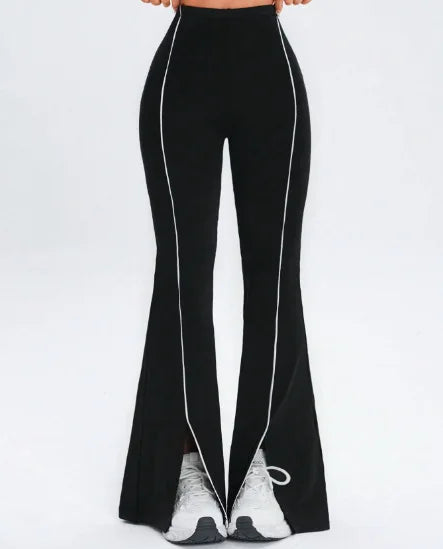 Line splicing simple flared pants for women slim split pants high elasticity hip lifting high waist running fitness yoga pants