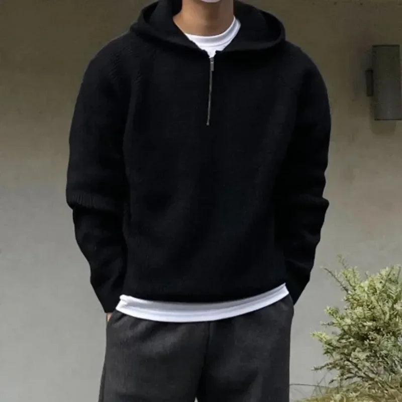 American Half Zipper Hooded Sweater for Men's Autumn Lazy Style