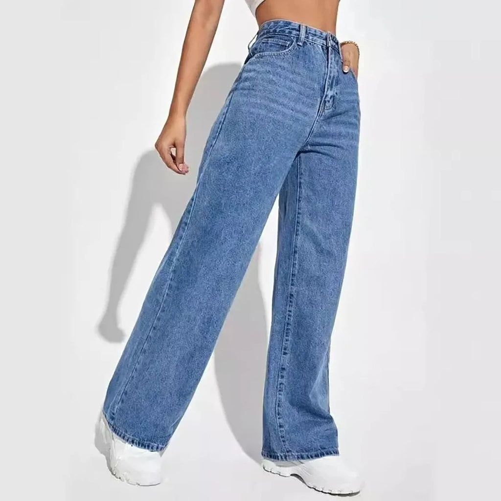 Blue jeans women y2k High street baggy straight pants High waisted all-in-one slim pants