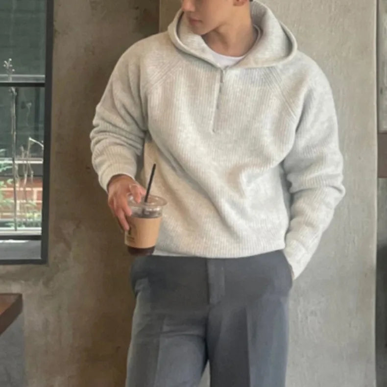American Half Zipper Hooded Sweater for Men's Autumn Lazy Style