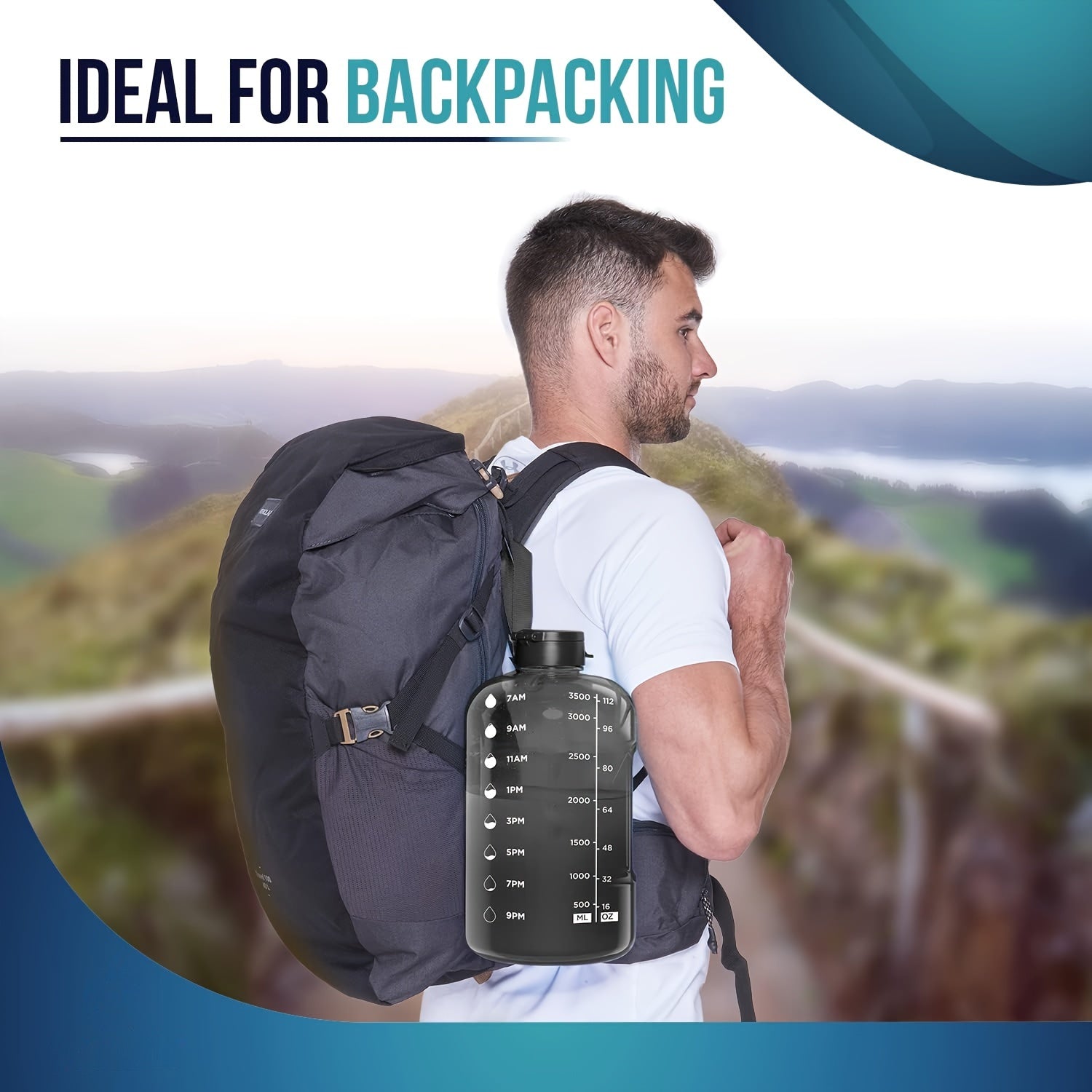 1pc 3.8L/128oz Portable Large Capacity Water Bottle With Time Marker