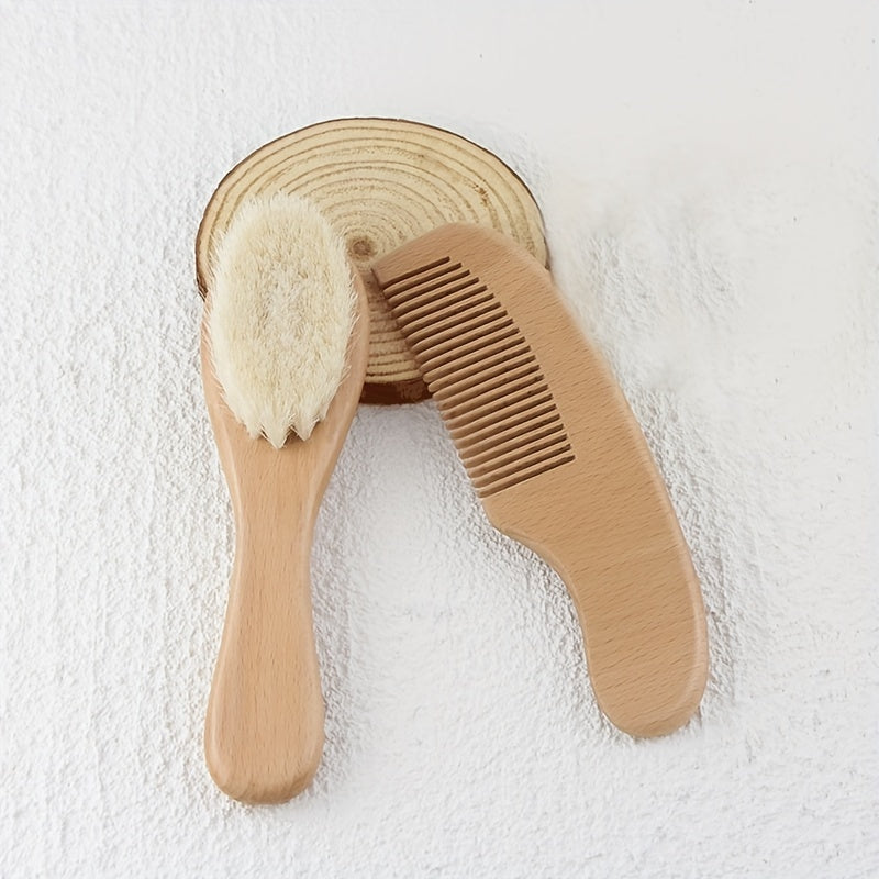 2pcs/Kit Soft Baby Hair Brush Comb Set for Newborn Wooden Handle Head