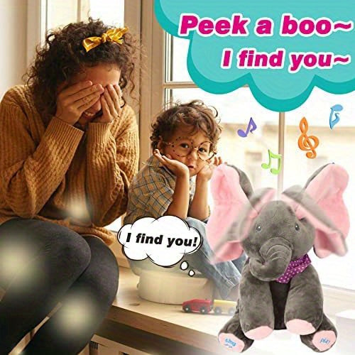 1pc, Hide-and-seek Elephant Plush Toy, Baby Girl Hide-and-seek Game Toy Singing Interactive Musical Toys