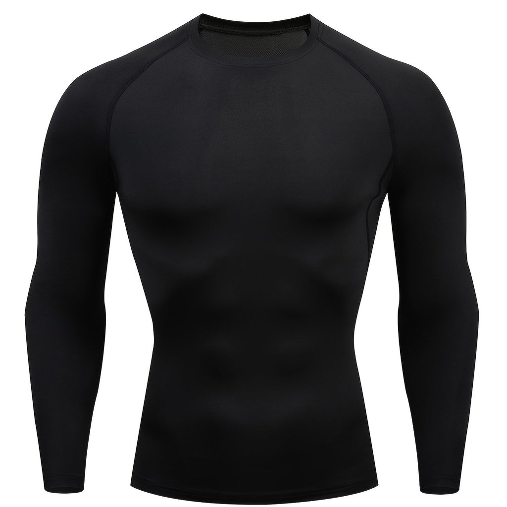 Men Fitness Top | Long Sleeve, High Stretch, Crew Neck, Moisture Wicking, Suitable for Running, Training, and Casual Wear