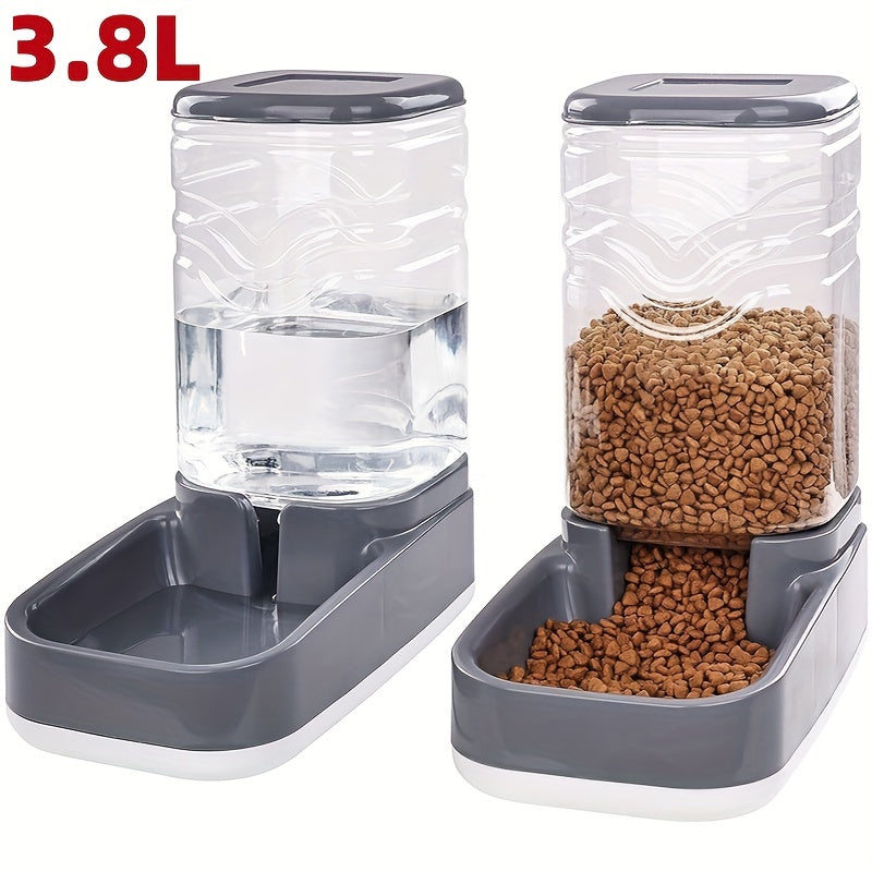 1pc/2pcs Large 3.8L Gravity Pet Feeder and Water Dispenser Set - E