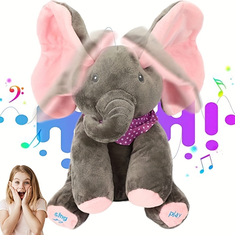 1pc, Hide-and-seek Elephant Plush Toy, Baby Girl Hide-and-seek Game Toy Singing Interactive Musical Toys