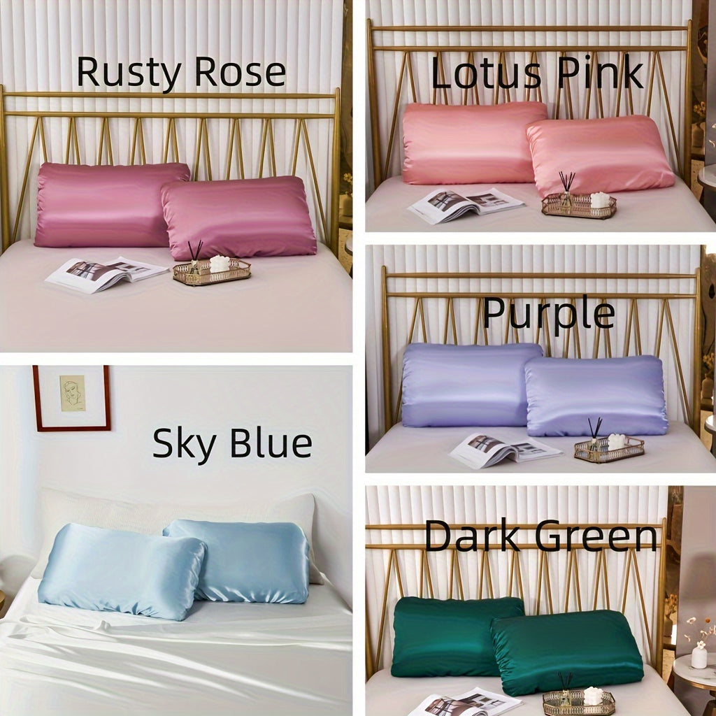 2pcs Satin Soft And Breathable Pillowcase With Elastic Cord - Perfect For A Comfortable Sleep