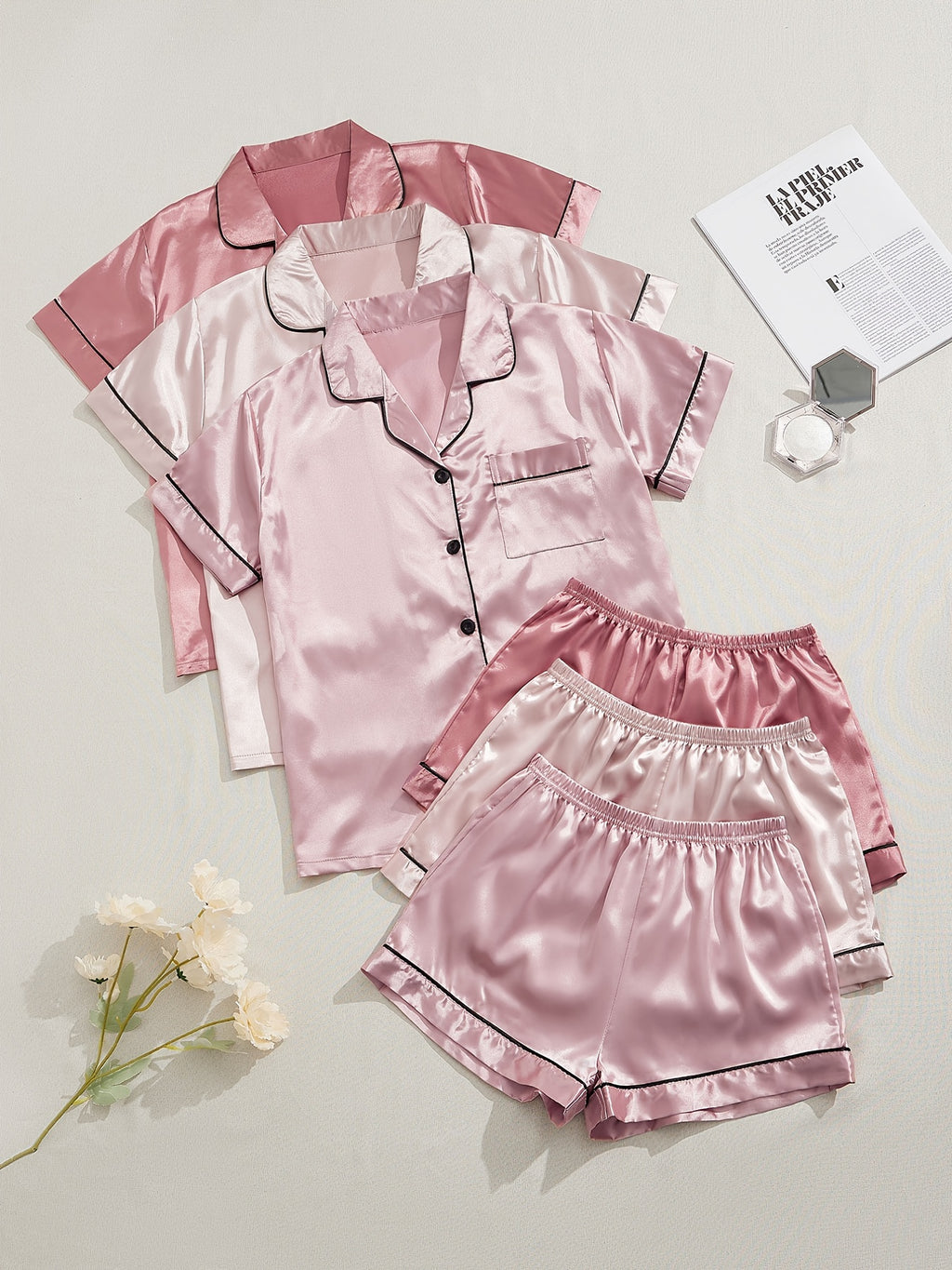 3 Sets Satin Pajama Set