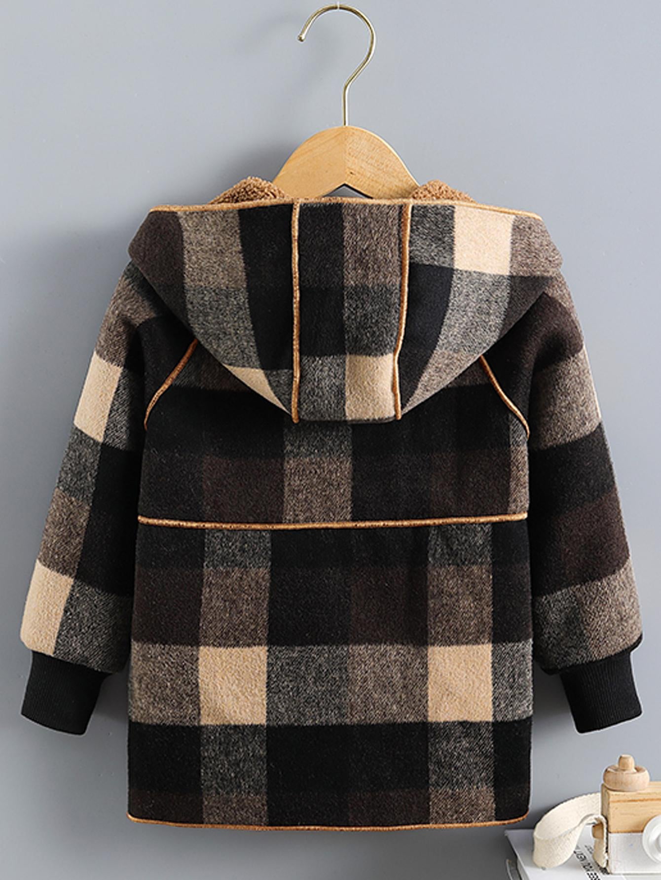 Boys' Long Sleeve Plaid Fleece-Lined Jacket with Button Front & Pockets