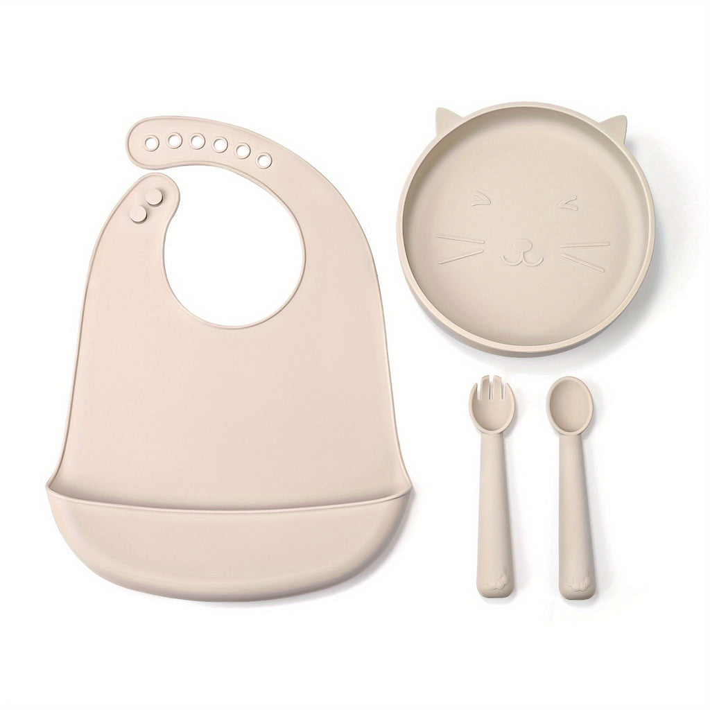 Baby Feeding Set Silicone Feeding Set Shallow Tray Kitten Design Baby Silicone Tablewar