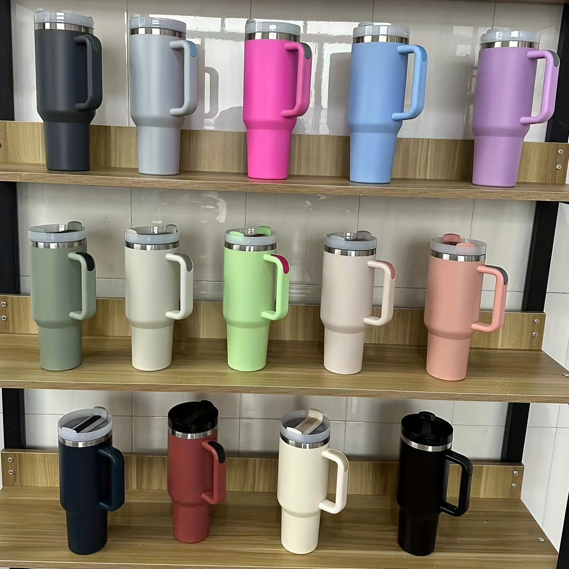 SLOVE 40oz Stainless Steel Tumbler Insulated Water Bottle with Handle And Straw