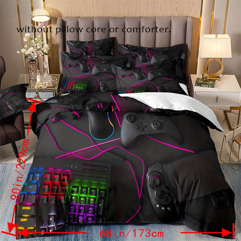 3pcs Duvet Cover Set, Black White Gamepad Print Bedding Set