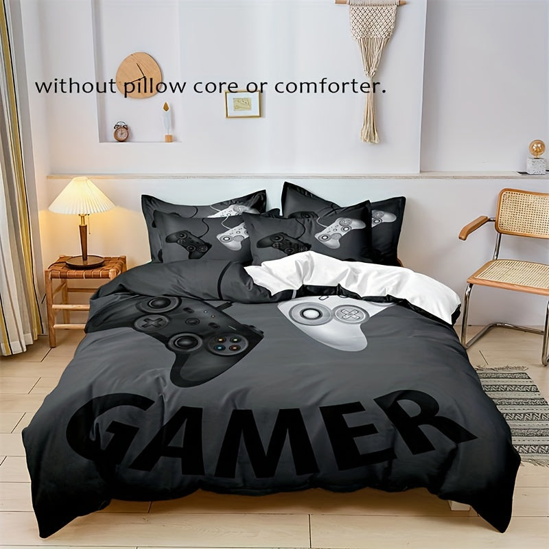 3pcs Duvet Cover Set, Black White Gamepad Print Bedding Set