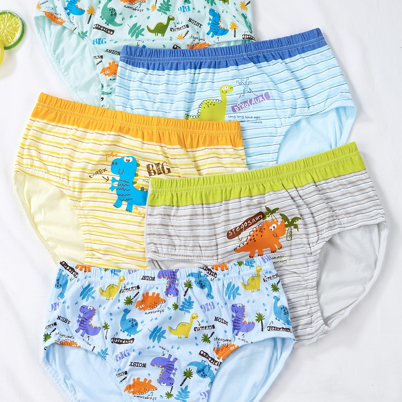 5pcs Boys Dinosaur Paradise Print Boxer Briefs Soft Cotton Comfortable Underwear