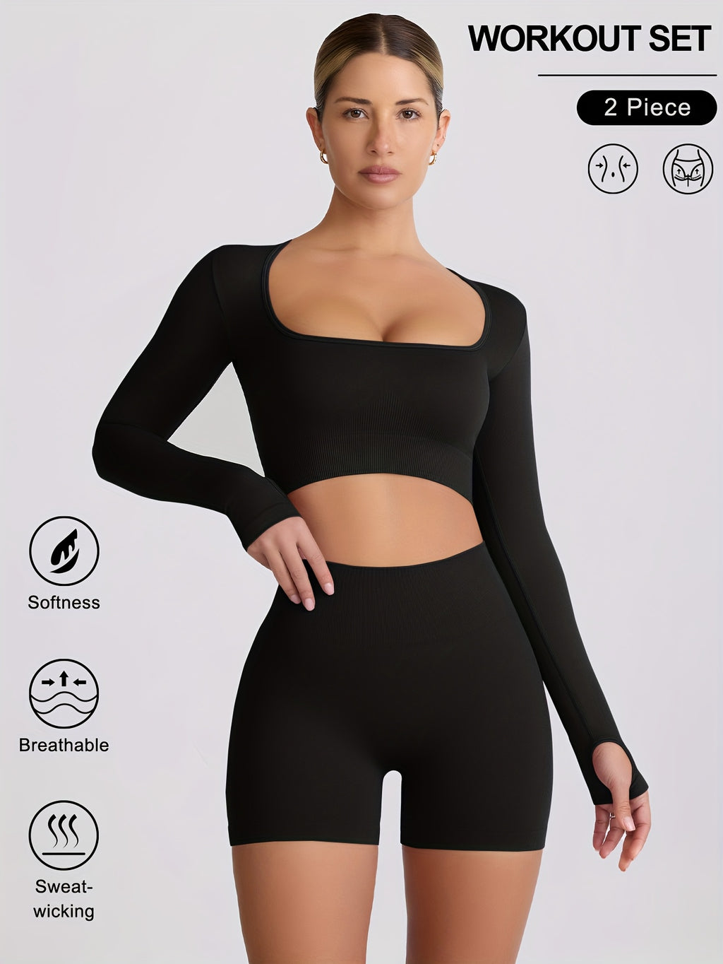 2pcs Women'S Seamless Shapewear Yoga Set Long-sleeved