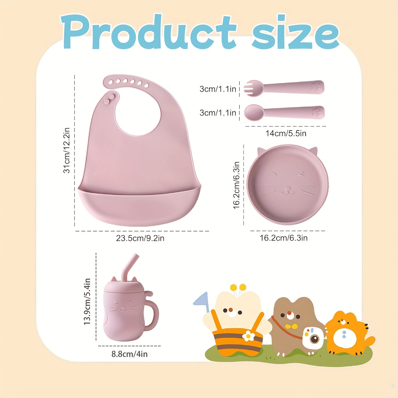 Baby Feeding Set Silicone Feeding Set Shallow Tray Kitten Design Baby Silicone Tablewar